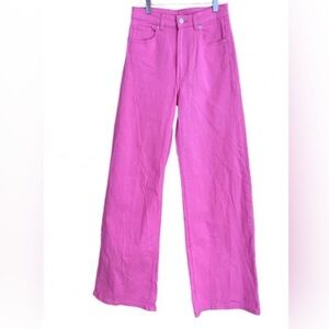 Zara Pink High Rise Wide Leg Jeans Barbiecore Y2K Denim Pants Size 4 Turkey